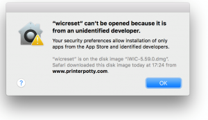 WICReset can't be opened because it is from an unidentified developer
