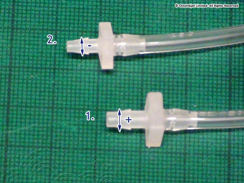 Tube connectors… Connector 1 (primary) is larger than 2 (overflow)
